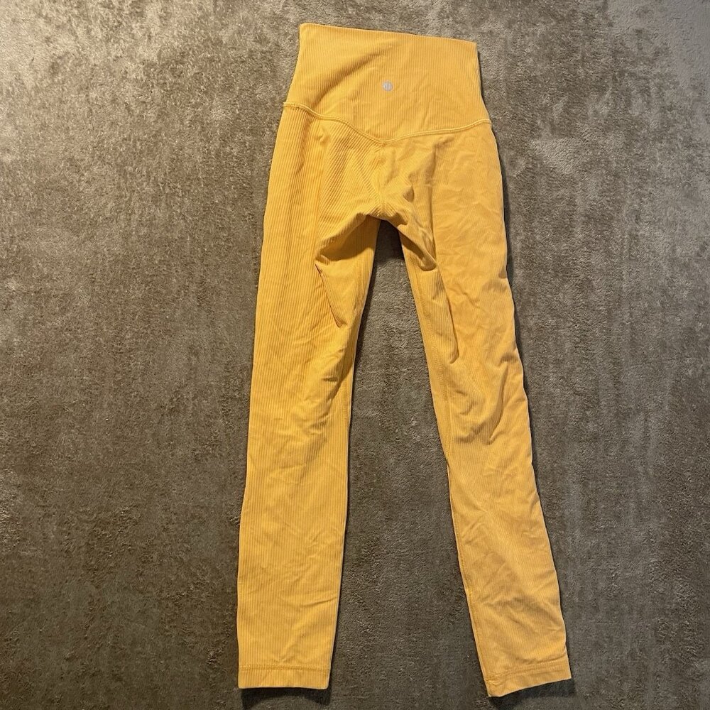 Lululemon Leggings Womens 0 Align Yellow Ribbed High Rise Pants Active Stretch - Picture 4 of 7
